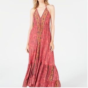 Raga Rasberry Pink Satin Maxi Halter Dress